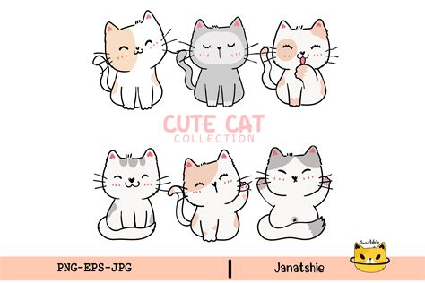 Set of Cute Cartoon Kitten Cat Clipart Graphic by Janatshie · Creative Fabrica