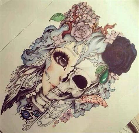 Half Skeleton Half Girl Drawing