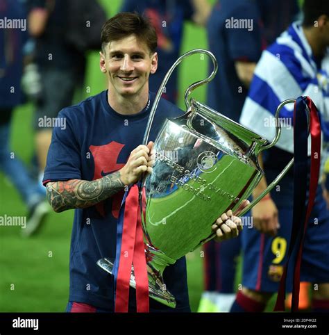 FC Barcelona´s Lionel Messi with the trophy - UEFA Champions League Final at Olympiastadion in ...