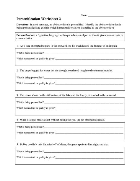 Personification Worksheets - Identifying Personification | English - Worksheets Library