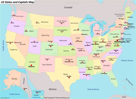 Printable Map Of Us States And Capitals