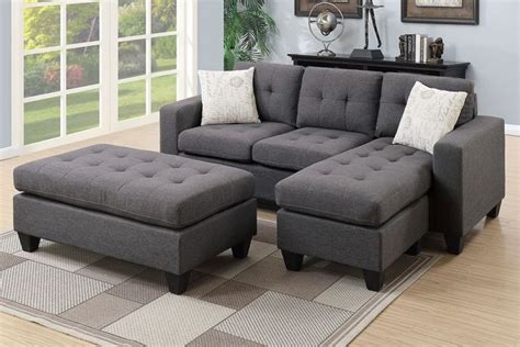 Blue Grey Linen Sectional Sofa w/Ottoman – Trader Dan's Furniture