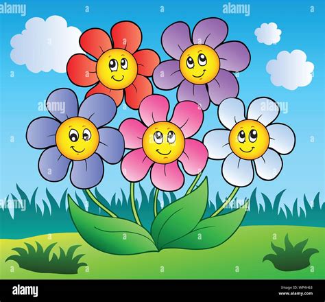 Five cartoon flowers on meadow Stock Vector Image & Art - Alamy