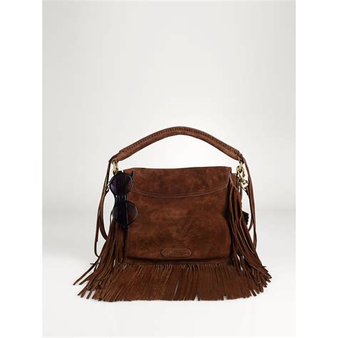 Polo ralph lauren Fringed Suede Saddle Bag in Brown | Lyst