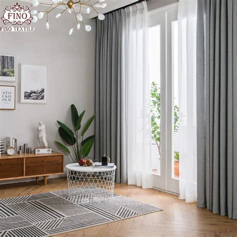 FINO Nordic Gray Solid Curtain Fabrics For Living Room Modern Window Treatments Drapes Curtains ...