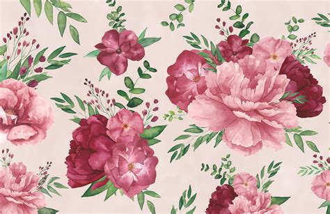 Light Pink Watercolour Floral Print Wallpaper Mural | Hovia UK