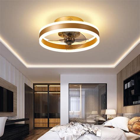 16'' Circular Dimmable LED Modern Ceiling Fan Light Chandelier with Fan Flush Mount Ceiling Fan ...