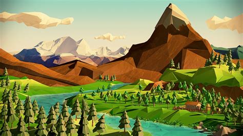 Wallpaper : landscape, illustration, digital art, nature, low poly, jungle, screenshot ...