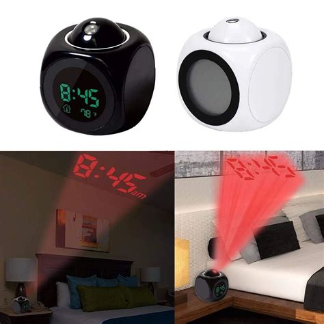 LED Display Time Digital Alarm Clock LCD Projection Wake Up Light Talking Voice Prompt ...