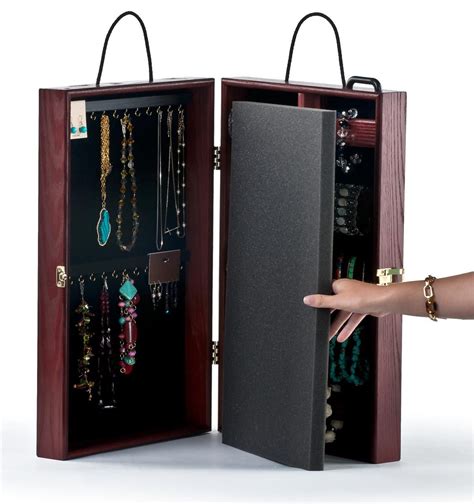 Portable Jewelry Case w/ 30 Hooks, 30 Pegs & 24 Ring Slots, Velvet Interior - Cherry | Jewelry ...