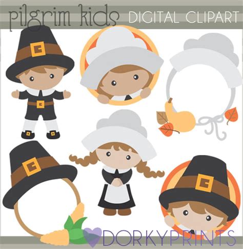 Thanksgiving Clipart Pilgrim Kids personal and Limited Commercial Use Cute Pilgrim Clipart - Etsy