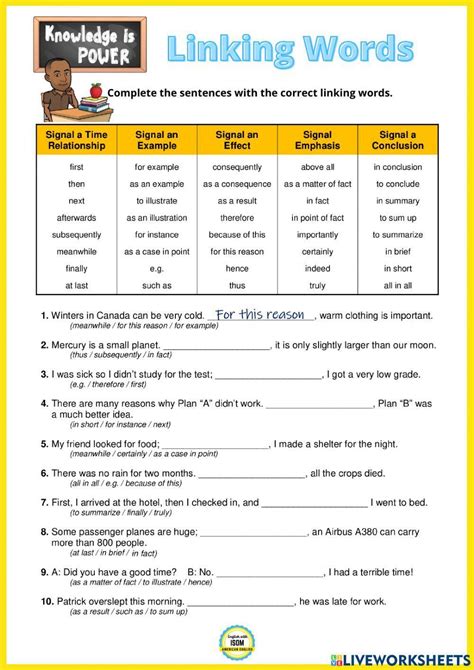 Linking Words interactive exercise for Pre-Intermediate | Live ... - Worksheets Library