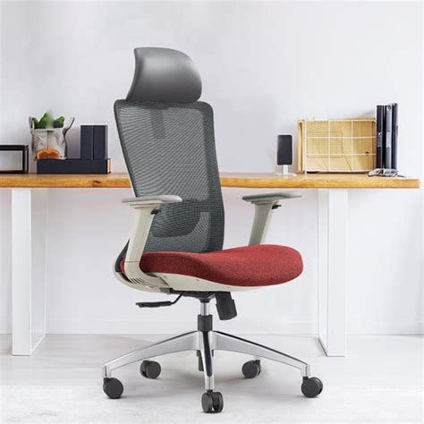 Modern Gray & Red Mesh Office Chair with Swivel & Adjustable Height Back | Homary