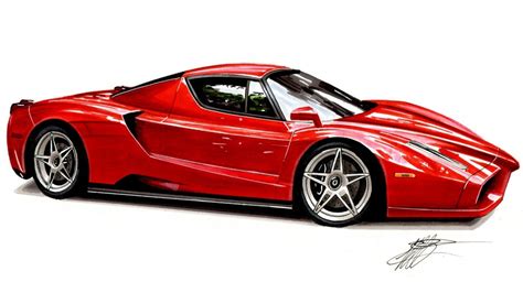 Realistic Car Drawing - Ferrari Enzo - Time Lapse - YouTube