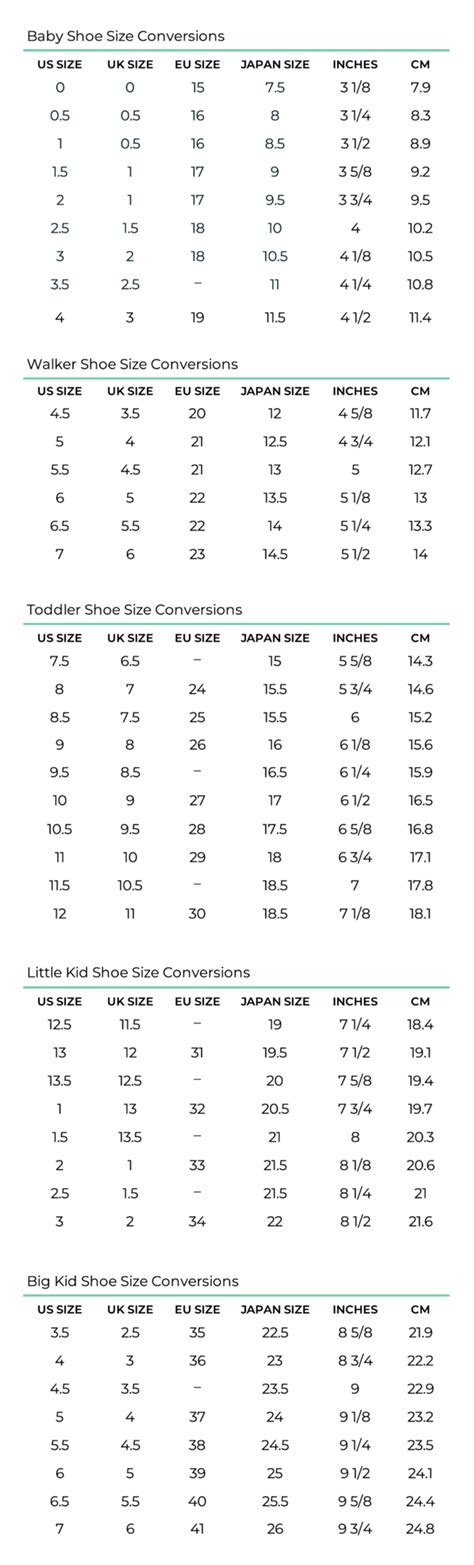 Kids Shoe Size Conversion Chart (US, UK, EU, Japan) - Kiddie Kobbler St Laurent - Kiddie Kobbler ...