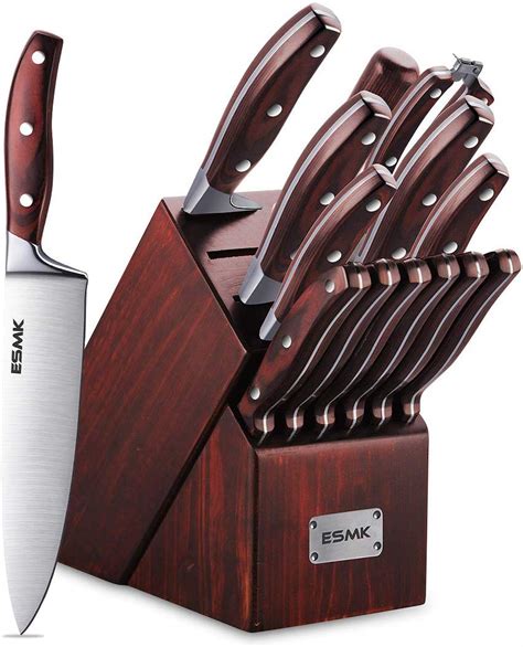 15-Piece Kitchen Knife Set with Block Wooden