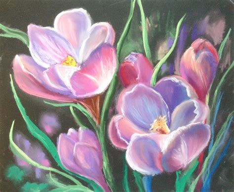 paintig spring flowers pastel drawing soft flowers art gift