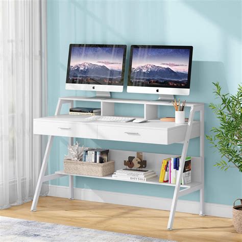 Tribesigns Computer Desk with 2 Drawers, 47 Inch Home Office Desk with Storage Hutch Shelf ...