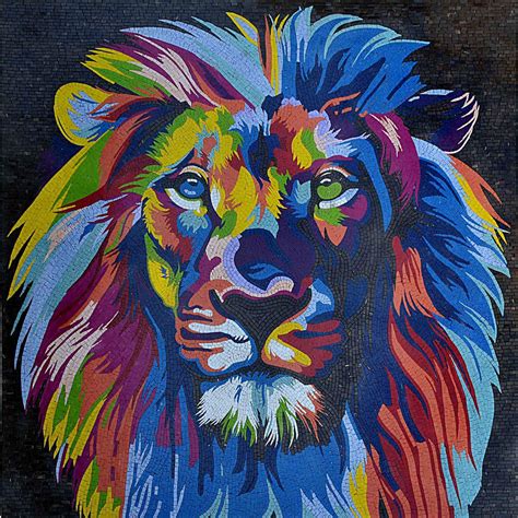 Modern Mosaic Art - Colorful Lion Head | Animals | Mozaico