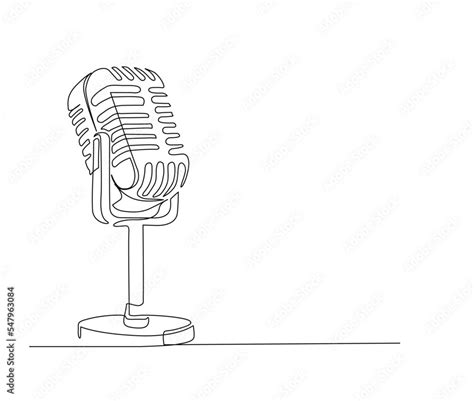 Continuous line drawing of vintage microphone. microphone simple line art with active stroke ...