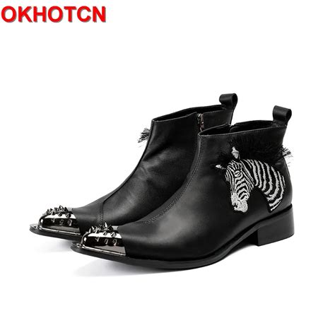 Aliexpress.com : Buy Designer Black Chelsea Boots Men Embroider Zebra Bota Masculina Pointed Toe ...