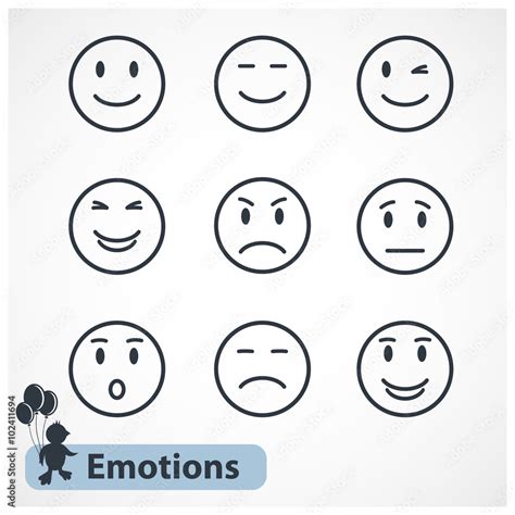 Black simple emotions faces icons,sign,symbol isolated on white background Stock Illustration ...