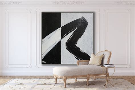 Minimalist Abstract Painting Black White Abstract Large Canvas Art Oversized Painting Gray ...