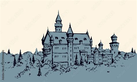 Famous German castle. Vector drawing Stock Vector | Adobe Stock