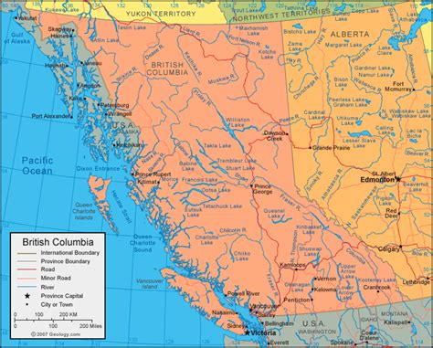 British Columbia Map & Satellite Image | Roads, Lakes, Rivers, Cities