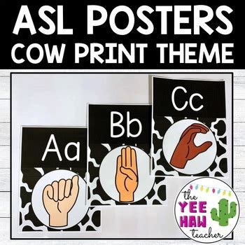 Cow Print Sign Language (ASL) Alphabet Posters by The Yee Haw Teacher