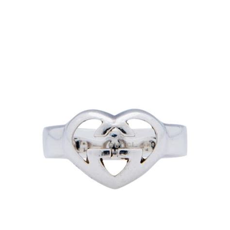 Gucci Sterling Silver GG Heart Ring - Size 6