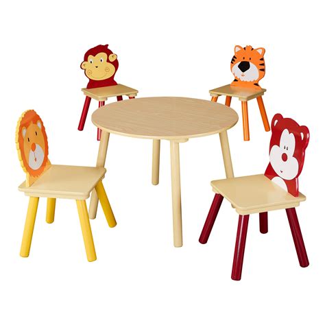 Senda Kids Wooden Animals Painting Table and Chairs Set, 5 Piece, Beige - Walmart.com