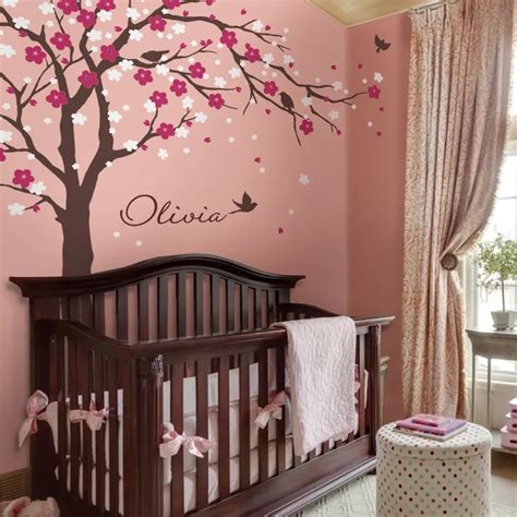 Modern Cherry Blossom Vinyl Wall Stickers Tree With Flowers Wall Art Decals Kids Baby Room ...