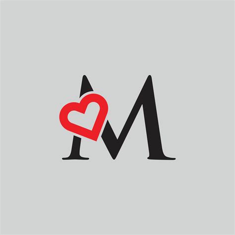 Logo Heart Letter M. Beautiful vector love logo design. M love outline creative letter design ...