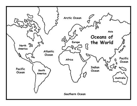 Continents And Oceans Outline Map