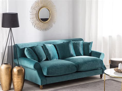 3 Seater Velvet Sofa Teal EIKE | Beliani.co.uk