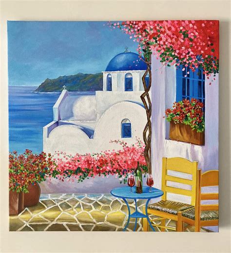 Acrylic Painting on Canvas - Santorini-Greece | imagicArt