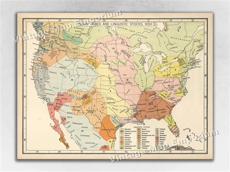 US Map of Native American Indian Tribes & Linguistic Stocks - Etsy