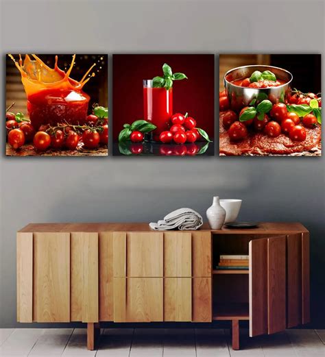 3 Panels Tomatoes Juice paintings for the kitchen fruit wall decor modern canvas art wall ...