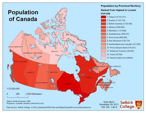 Canada population map - Demographic map of Canada (Northern America - Americas)