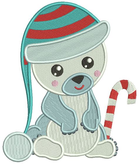 Baby Polar Bear Wearing Winter Hat Christmas Filled Machine Embroidery – Embroiderymonkey