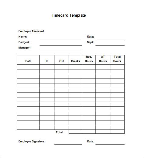 Free Printable Time Card | Template Business PSD, Excel, Word, PDF