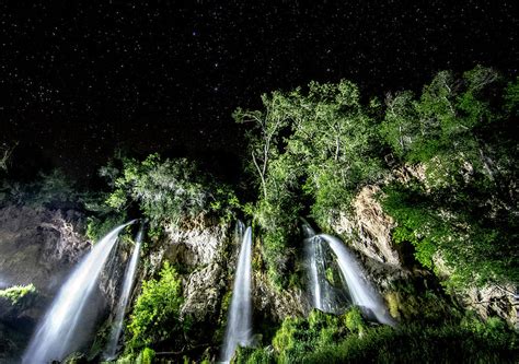 Illuminated Waterfall At Night Photograph by Dustin Doskocil | Fine Art America