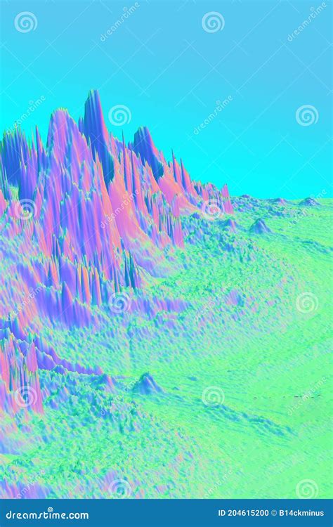 A Futuristic 3D Landscape with Mountain and Forest Stock Photo - Image of blue, azure: 204615200