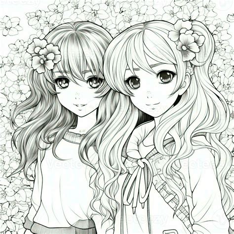 Anime Girl Coloring Pages 26672983 Stock Photo at Vecteezy