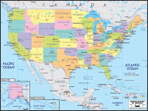 Detailed Political Map of United States of America - Ezilon Maps