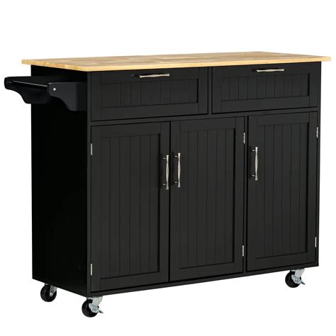 HOMCOM 48" Modern Kitchen Island Cart on Wheels with Storage Drawers, Rolling Utility Cart with ...