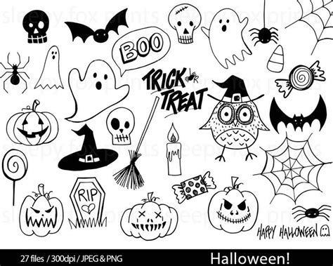 Halloween Black and White Clip Art Clipart Spooky Ghosts | Etsy