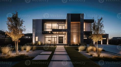 AI Generative Exterior of modern luxury house with garden and beautiful sky 23309768 Stock Photo ...