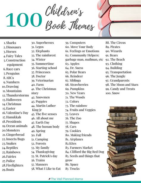 100 Children's Book Themes - Well Planned Paper | Childrens books, Book themes, Organizing kids ...